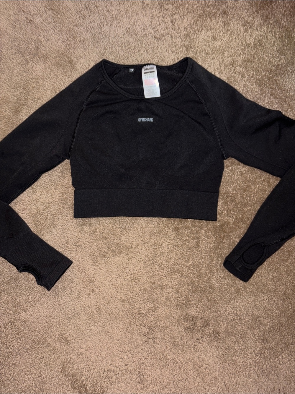 Gymshark Black Long-Sleeve Cropped Seamless Open Back Top